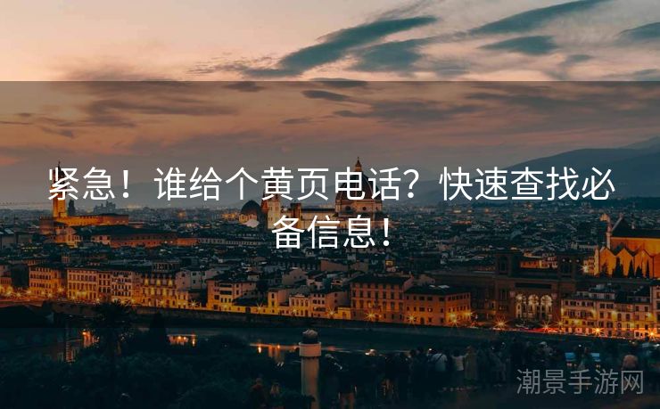 紧急！谁给个黄页电话？快速查找必备信息！